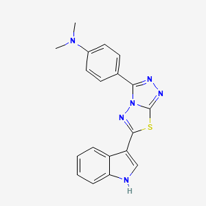 molecular formula C19H16N6S B603891 N-{4-[6-(1H-indol-3-yl)[1,2,4]triazolo[3,4-b][1,3,4]thiadiazol-3-yl]phenyl}-N,N-dimethylamine CAS No. 1010929-48-2