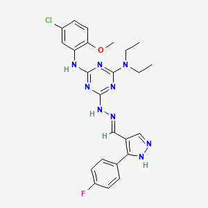 3-(4-fluorophenyl)-1H-pyrazole-4-carbaldehyde [4-[(5-chloro-2-methoxyphenyl)amino]-6-(diethylamino)-1,3,5-triazin-2-yl]hydrazone