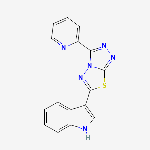 molecular formula C16H10N6S B603898 3-[3-(2-pyridinyl)[1,2,4]triazolo[3,4-b][1,3,4]thiadiazol-6-yl]-1H-indole CAS No. 1010909-03-1