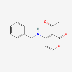 molecular formula C16H17NO3 B6039027 4-(benzylamino)-6-methyl-3-propionyl-2H-pyran-2-one 
