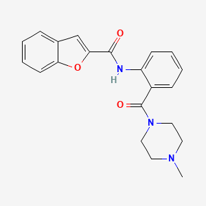molecular formula C21H21N3O3 B603923 N-{2-[(4-methyl-1-piperazinyl)carbonyl]phenyl}-1-benzofuran-2-carboxamide CAS No. 1119435-97-0