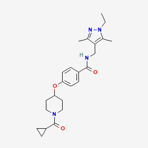 molecular formula C24H32N4O3 B6039249 4-{[1-(cyclopropylcarbonyl)-4-piperidinyl]oxy}-N-[(1-ethyl-3,5-dimethyl-1H-pyrazol-4-yl)methyl]benzamide CAS No. 1185493-63-3