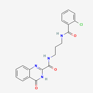 molecular formula C19H17ClN4O3 B603925 N-(3-{[(2-chlorophenyl)carbonyl]amino}propyl)-4-hydroxyquinazoline-2-carboxamide CAS No. 1119503-42-2