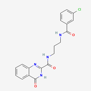 molecular formula C19H17ClN4O3 B603928 N-(3-{[(3-chlorophenyl)carbonyl]amino}propyl)-4-hydroxyquinazoline-2-carboxamide CAS No. 1119415-25-6