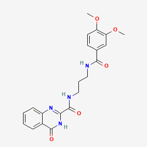 molecular formula C21H22N4O5 B603930 N-{3-[(3,4-dimethoxybenzoyl)amino]propyl}-4-oxo-3,4-dihydro-2-quinazolinecarboxamide CAS No. 1119503-51-3