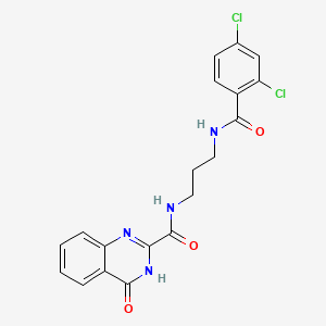 molecular formula C19H16Cl2N4O3 B603936 N-(3-{[(2,4-dichlorophenyl)carbonyl]amino}propyl)-4-hydroxyquinazoline-2-carboxamide CAS No. 1119415-29-0