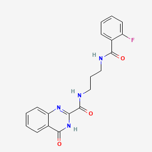 molecular formula C19H17FN4O3 B603942 N-(3-{[(2-fluorophenyl)carbonyl]amino}propyl)-4-hydroxyquinazoline-2-carboxamide CAS No. 1119503-41-1