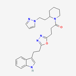 molecular formula C25H30N6O2 B6039487 3-{2-[5-(3-oxo-3-{2-[2-(1H-pyrazol-1-yl)ethyl]-1-piperidinyl}propyl)-1,3,4-oxadiazol-2-yl]ethyl}-1H-indole 