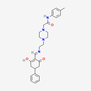 molecular formula C28H34N4O3 B6039550 2-[4-(2-{[(2,6-dioxo-4-phenylcyclohexylidene)methyl]amino}ethyl)-1-piperazinyl]-N-(4-methylphenyl)acetamide 