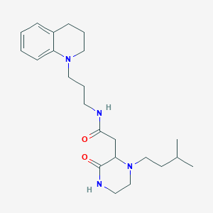 molecular formula C23H36N4O2 B6039635 N-[3-(3,4-dihydro-1(2H)-quinolinyl)propyl]-2-[1-(3-methylbutyl)-3-oxo-2-piperazinyl]acetamide 