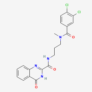 molecular formula C20H18Cl2N4O3 B603965 N-(3-{[(3,4-dichlorophenyl)carbonyl](methyl)amino}propyl)-4-hydroxyquinazoline-2-carboxamide CAS No. 1120289-81-7
