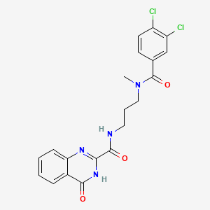 molecular formula C20H18Cl2N4O3 B603965 N-{3-[(3,4-dichlorobenzoyl)(methyl)amino]propyl}-4-oxo-3,4-dihydro-2-quinazolinecarboxamide CAS No. 1120289-81-7