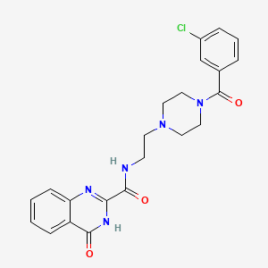 molecular formula C22H22ClN5O3 B603973 N-(2-{4-[(3-chlorophenyl)carbonyl]piperazin-1-yl}ethyl)-4-hydroxyquinazoline-2-carboxamide CAS No. 1224166-00-0