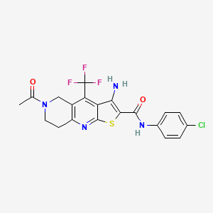 molecular formula C20H16ClF3N4O2S B6039790 6-acetyl-3-amino-N-(4-chlorophenyl)-4-(trifluoromethyl)-5,6,7,8-tetrahydrothieno[2,3-b]-1,6-naphthyridine-2-carboxamide 