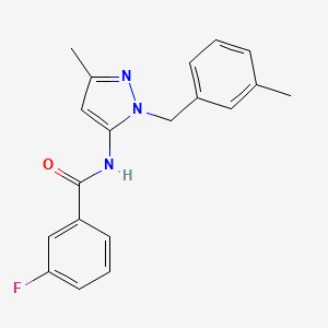 molecular formula C19H18FN3O B6039946 3-fluoro-N-[3-methyl-1-(3-methylbenzyl)-1H-pyrazol-5-yl]benzamide 