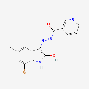 molecular formula C15H11BrN4O2 B6040036 N'-(7-bromo-5-methyl-2-oxo-1,2-dihydro-3H-indol-3-ylidene)nicotinohydrazide 