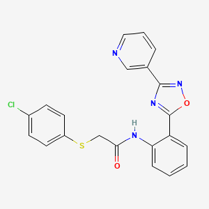 molecular formula C21H15ClN4O2S B604009 2-[(4-chlorophenyl)sulfanyl]-N-{2-[3-(3-pyridinyl)-1,2,4-oxadiazol-5-yl]phenyl}acetamide CAS No. 1119420-32-4