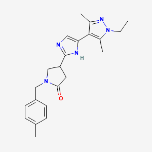 molecular formula C22H27N5O B6040171 4-[4-(1-ethyl-3,5-dimethyl-1H-pyrazol-4-yl)-1H-imidazol-2-yl]-1-(4-methylbenzyl)pyrrolidin-2-one 