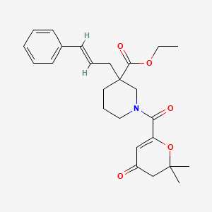 molecular formula C25H31NO5 B6040194 ethyl 1-[(2,2-dimethyl-4-oxo-3,4-dihydro-2H-pyran-6-yl)carbonyl]-3-[(2E)-3-phenyl-2-propen-1-yl]-3-piperidinecarboxylate 