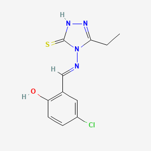 molecular formula C11H11ClN4OS B6040216 4-chloro-2-{[(3-ethyl-5-mercapto-4H-1,2,4-triazol-4-yl)imino]methyl}phenol 