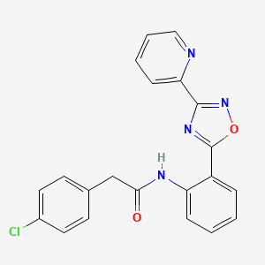 molecular formula C21H15ClN4O2 B604025 2-(4-chlorophenyl)-N-{2-[3-(2-pyridinyl)-1,2,4-oxadiazol-5-yl]phenyl}acetamide CAS No. 1119498-60-0