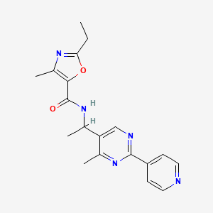 molecular formula C19H21N5O2 B6040299 2-ethyl-4-methyl-N-{1-[4-methyl-2-(4-pyridinyl)-5-pyrimidinyl]ethyl}-1,3-oxazole-5-carboxamide 