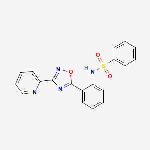 molecular formula C19H14N4O3S B604033 N-{2-[3-(2-pyridinyl)-1,2,4-oxadiazol-5-yl]phenyl}benzenesulfonamide CAS No. 1119498-70-2