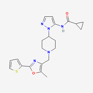 molecular formula C21H25N5O2S B6040470 N-[1-(1-{[5-methyl-2-(2-thienyl)-1,3-oxazol-4-yl]methyl}-4-piperidinyl)-1H-pyrazol-5-yl]cyclopropanecarboxamide 