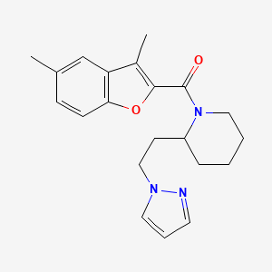 molecular formula C21H25N3O2 B6040477 1-[(3,5-dimethyl-1-benzofuran-2-yl)carbonyl]-2-[2-(1H-pyrazol-1-yl)ethyl]piperidine 