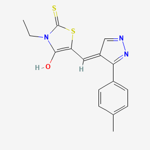 molecular formula C16H15N3OS2 B6040478 3-ethyl-5-{[3-(4-methylphenyl)-1H-pyrazol-4-yl]methylene}-2-thioxo-1,3-thiazolidin-4-one 