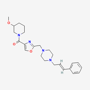 molecular formula C24H32N4O3 B6040569 1-({4-[(3-methoxy-1-piperidinyl)carbonyl]-1,3-oxazol-2-yl}methyl)-4-[(2E)-3-phenyl-2-propen-1-yl]piperazine 