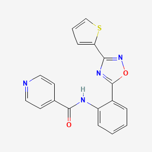 molecular formula C18H12N4O2S B604065 N-{2-[3-(2-thienyl)-1,2,4-oxadiazol-5-yl]phenyl}isonicotinamide CAS No. 1119423-45-8