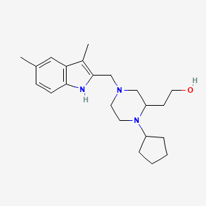 molecular formula C22H33N3O B6040731 2-{1-cyclopentyl-4-[(3,5-dimethyl-1H-indol-2-yl)methyl]-2-piperazinyl}ethanol 