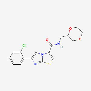 molecular formula C17H16ClN3O3S B6040812 6-(2-chlorophenyl)-N-(1,4-dioxan-2-ylmethyl)imidazo[2,1-b][1,3]thiazole-3-carboxamide 