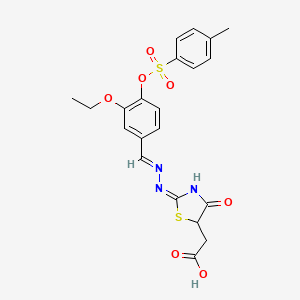 {2-[(3-ethoxy-4-{[(4-methylphenyl)sulfonyl]oxy}benzylidene)hydrazono]-4-oxo-1,3-thiazolidin-5-yl}acetic acid
