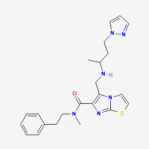 molecular formula C23H28N6OS B6040846 N-methyl-5-({[1-methyl-3-(1H-pyrazol-1-yl)propyl]amino}methyl)-N-(2-phenylethyl)imidazo[2,1-b][1,3]thiazole-6-carboxamide 