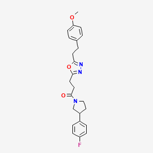 molecular formula C24H26FN3O3 B6040851 2-{3-[3-(4-fluorophenyl)-1-pyrrolidinyl]-3-oxopropyl}-5-[2-(4-methoxyphenyl)ethyl]-1,3,4-oxadiazole 