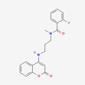 molecular formula C20H19FN2O3 B604095 2-fluoro-N-methyl-N-{3-[(2-oxo-2H-chromen-4-yl)amino]propyl}benzamide CAS No. 1119418-64-2