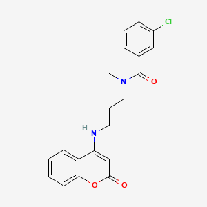 molecular formula C20H19ClN2O3 B604097 3-chloro-N-methyl-N-{3-[(2-oxo-2H-chromen-4-yl)amino]propyl}benzamide CAS No. 1120263-67-3