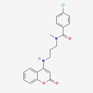molecular formula C20H19ClN2O3 B604100 4-chloro-N-methyl-N-{3-[(2-oxo-2H-chromen-4-yl)amino]propyl}benzamide CAS No. 1119445-98-5