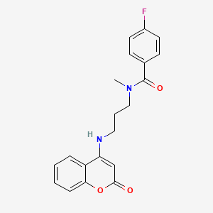 molecular formula C20H19FN2O3 B604101 4-fluoro-N-methyl-N-{3-[(2-oxo-2H-chromen-4-yl)amino]propyl}benzamide CAS No. 1119445-93-0