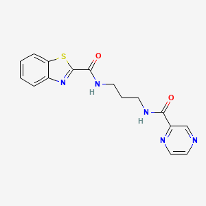 molecular formula C16H15N5O2S B604123 N-{3-[(2-pyrazinylcarbonyl)amino]propyl}-1,3-benzothiazole-2-carboxamide CAS No. 1119423-11-8