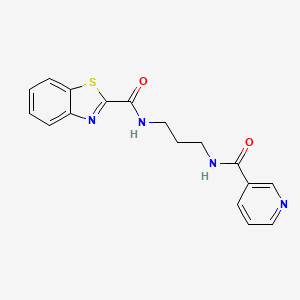 molecular formula C17H16N4O2S B604132 N-{3-[(3-pyridinylcarbonyl)amino]propyl}-1,3-benzothiazole-2-carboxamide CAS No. 1120264-91-6