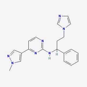 molecular formula C20H21N7 B6041407 N-[3-(1H-imidazol-1-yl)-1-phenylpropyl]-4-(1-methyl-1H-pyrazol-4-yl)pyrimidin-2-amine 