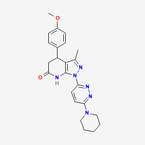 molecular formula C23H26N6O2 B6041411 4-(4-methoxyphenyl)-3-methyl-1-[6-(1-piperidinyl)-3-pyridazinyl]-1,4,5,7-tetrahydro-6H-pyrazolo[3,4-b]pyridin-6-one 