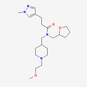 molecular formula C21H36N4O3 B6041417 N-{[1-(2-methoxyethyl)-4-piperidinyl]methyl}-3-(1-methyl-1H-pyrazol-4-yl)-N-(tetrahydro-2-furanylmethyl)propanamide 
