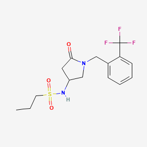 molecular formula C15H19F3N2O3S B6041537 N-{5-oxo-1-[2-(trifluoromethyl)benzyl]-3-pyrrolidinyl}-1-propanesulfonamide 
