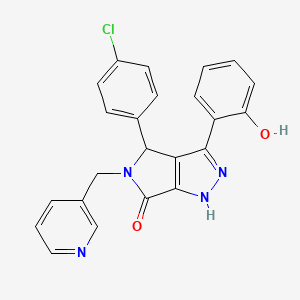 molecular formula C23H17ClN4O2 B604155 4-(4-chlorophenyl)-3-(2-hydroxyphenyl)-5-(pyridin-3-ylmethyl)-4,5-dihydropyrrolo[3,4-c]pyrazol-6(1H)-one CAS No. 866246-95-9