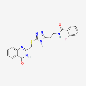 molecular formula C21H19FN6O2S B6041611 2-fluoro-N-[2-(4-methyl-5-{[(4-oxo-3,4-dihydro-2-quinazolinyl)methyl]thio}-4H-1,2,4-triazol-3-yl)ethyl]benzamide 