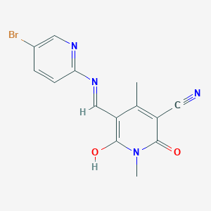 molecular formula C14H11BrN4O2 B6041704 5-{[(5-bromo-2-pyridinyl)amino]methylene}-1,4-dimethyl-2,6-dioxo-1,2,5,6-tetrahydro-3-pyridinecarbonitrile 